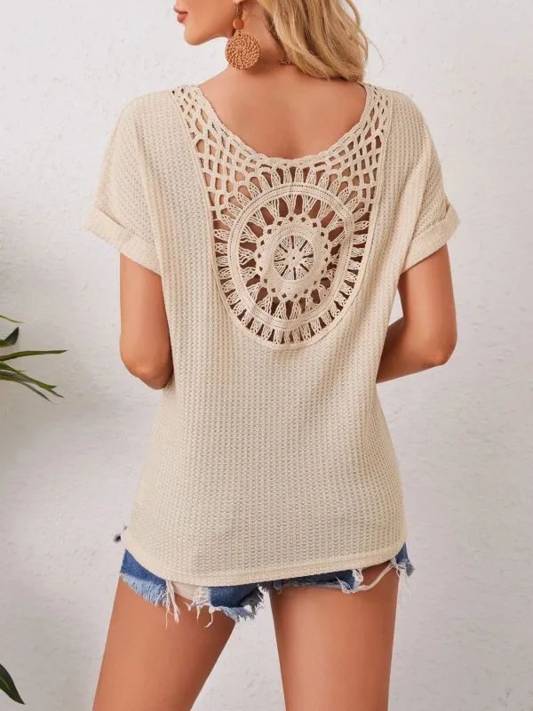 Boho Crochet Back Knit T-Shirt sold by Charming Charlie