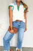 Contrast Ruffled Sleeve Collared V Neck Blouse sold by Charming Charlie