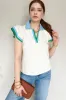 Contrast Ruffled Sleeve Collared V Neck Blouse sold by Charming Charlie