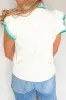 Contrast Ruffled Sleeve Collared V Neck Blouse sold by Charming Charlie