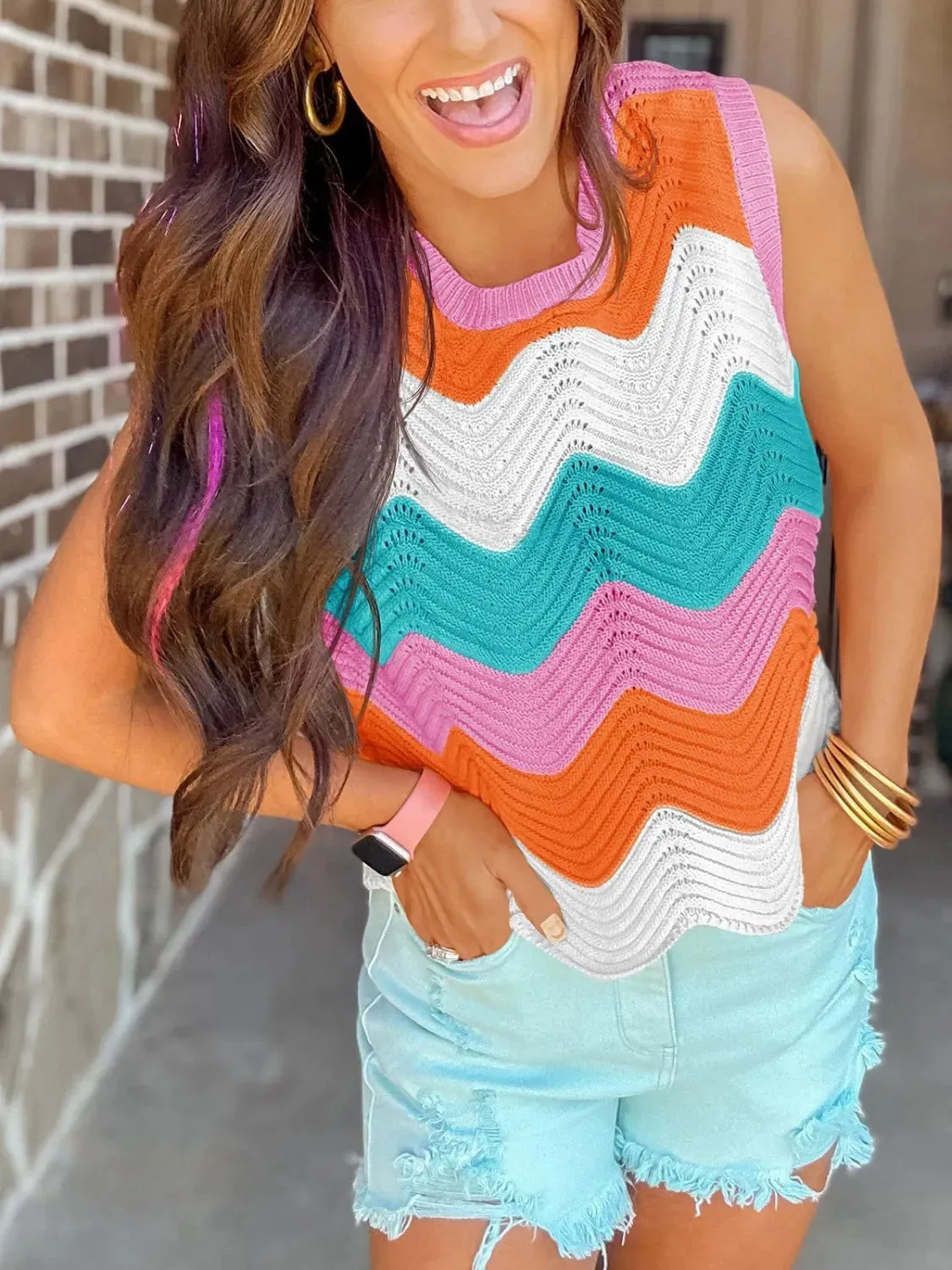 Color Block Round Neck Sweater Vest sold by Charming Charlie product image thumbnail 2