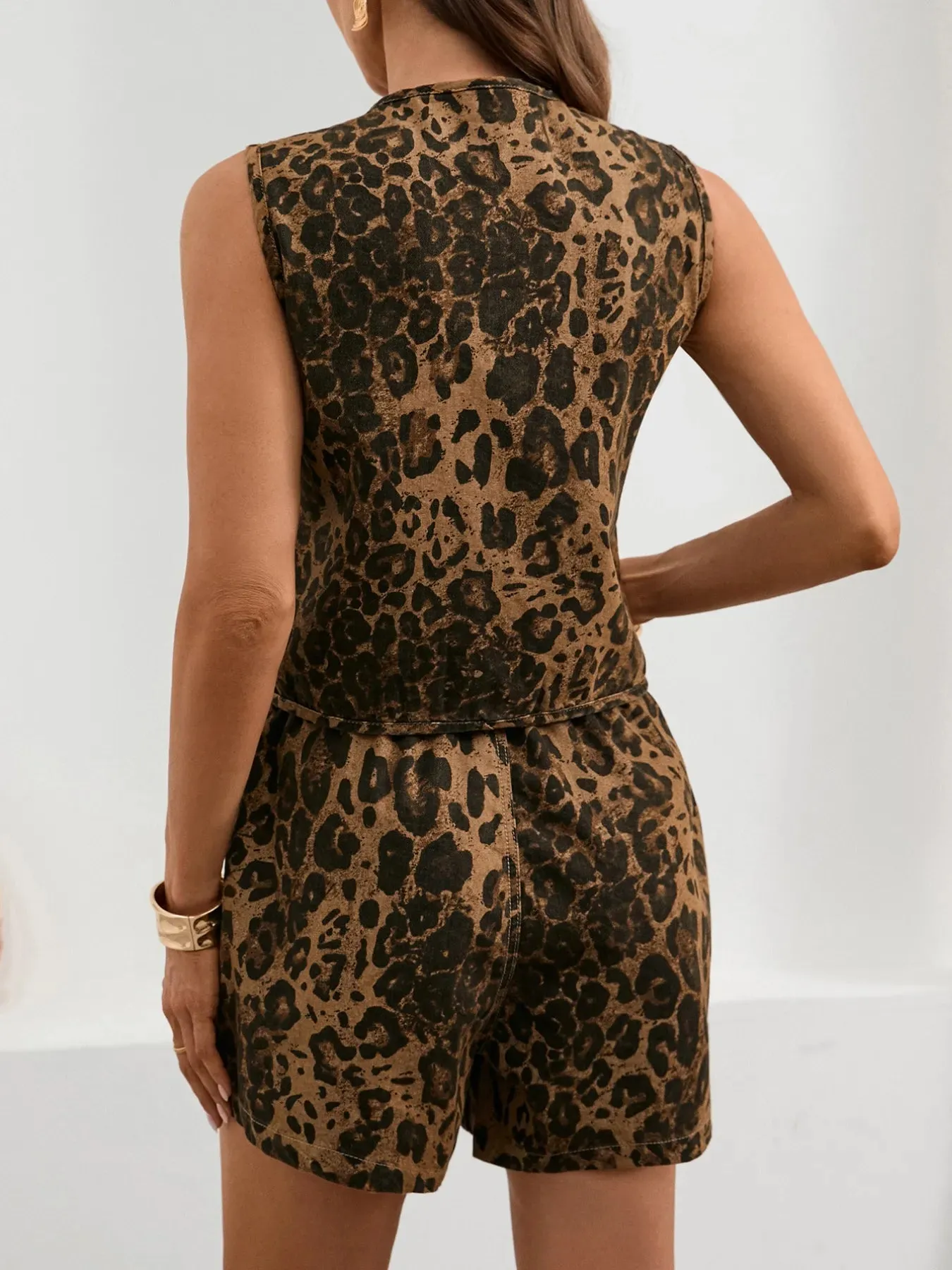 Leopard Print Sleeveless Denim Top sold by Charming Charlie product image thumbnail 3