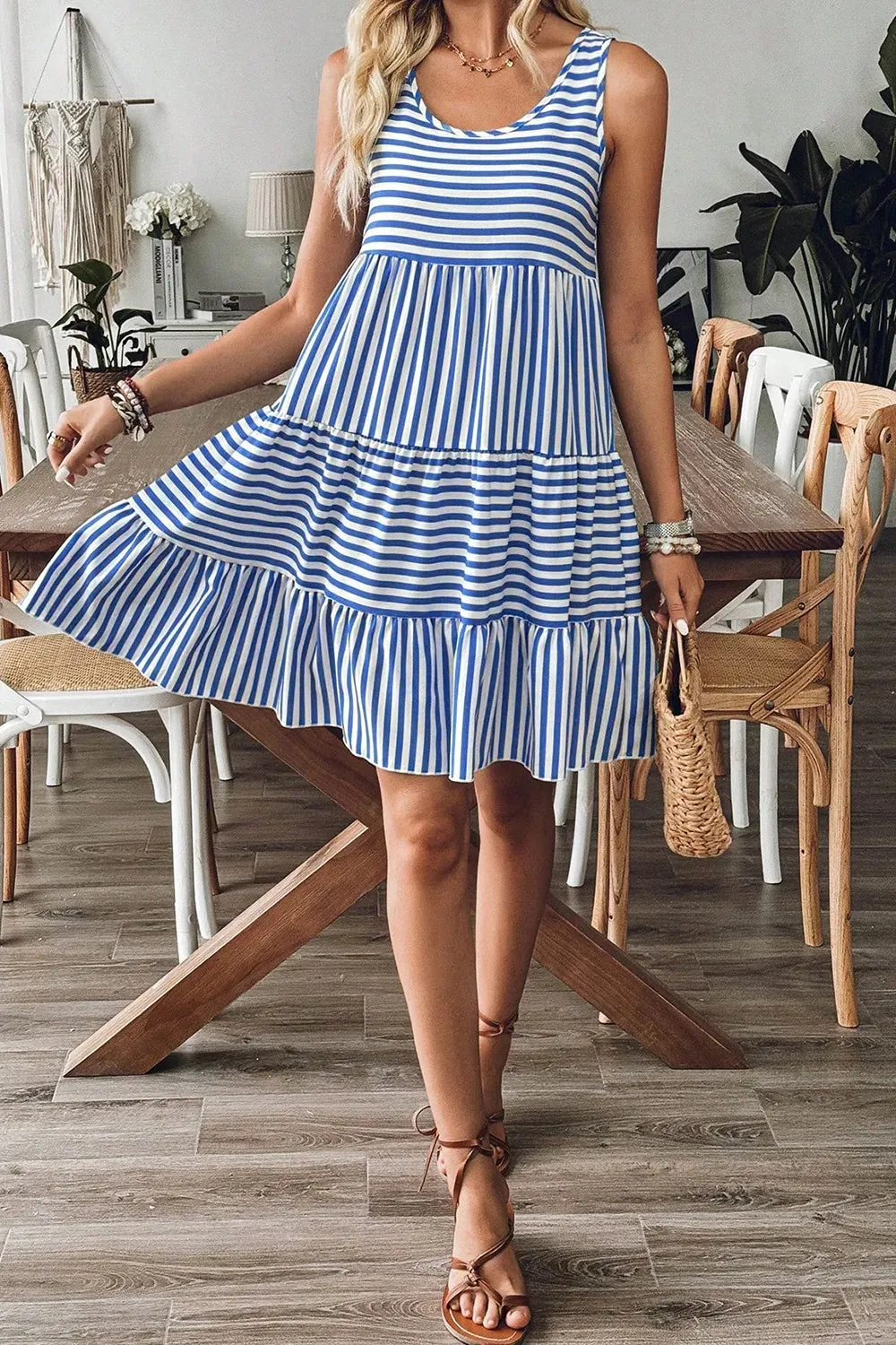 Striped Round Neck Sleeveless Mini Dress sold by Charming Charlie product image thumbnail 5