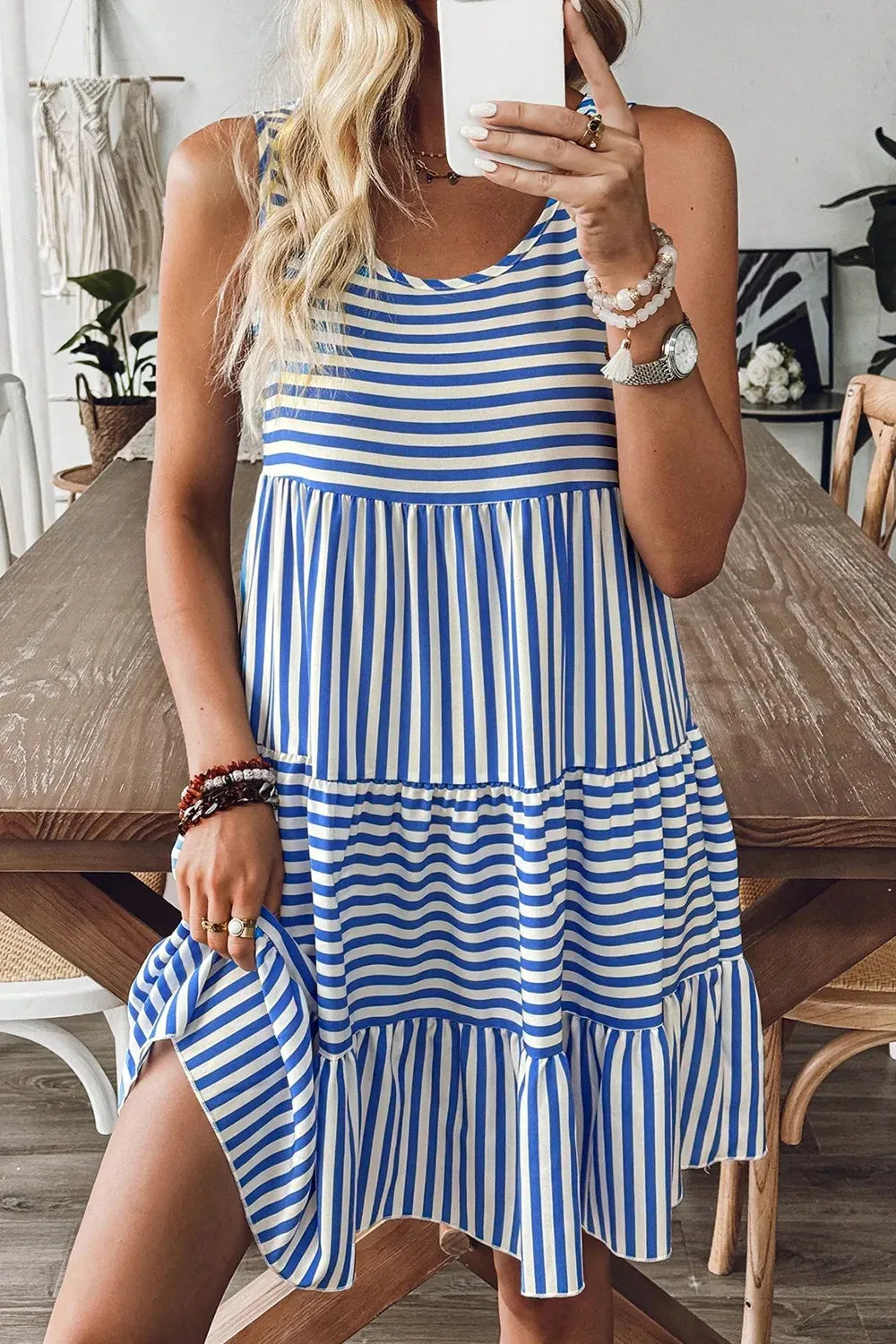 Striped Round Neck Sleeveless Mini Dress sold by Charming Charlie product image thumbnail 3