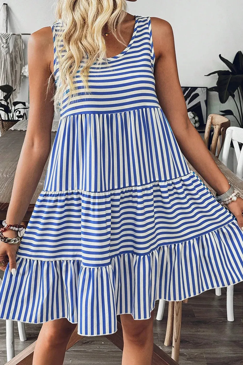 Striped Round Neck Sleeveless Mini Dress sold by Charming Charlie product image thumbnail 4