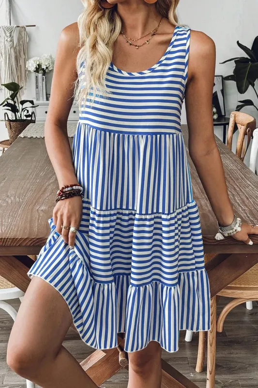 Striped Round Neck Sleeveless Mini Dress sold by Charming Charlie