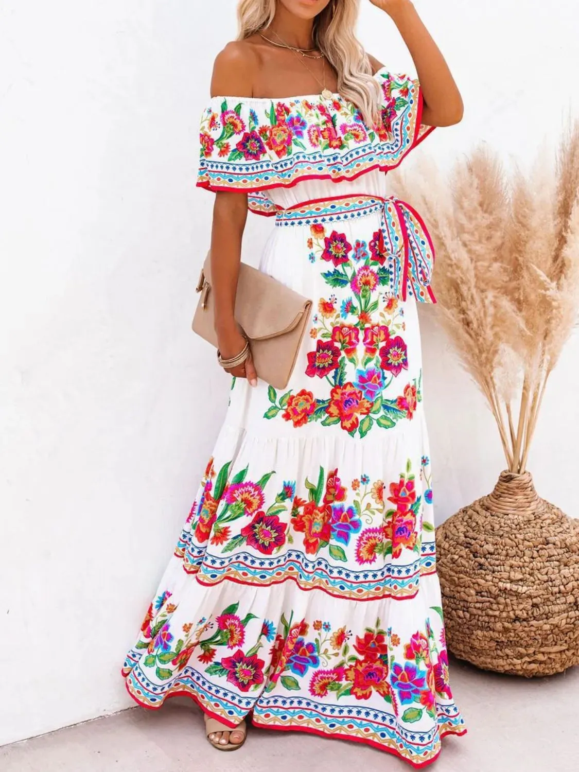 Floral Off Shoulder Ruffle Maxi Dress sold by Charming Charlie product image thumbnail 3