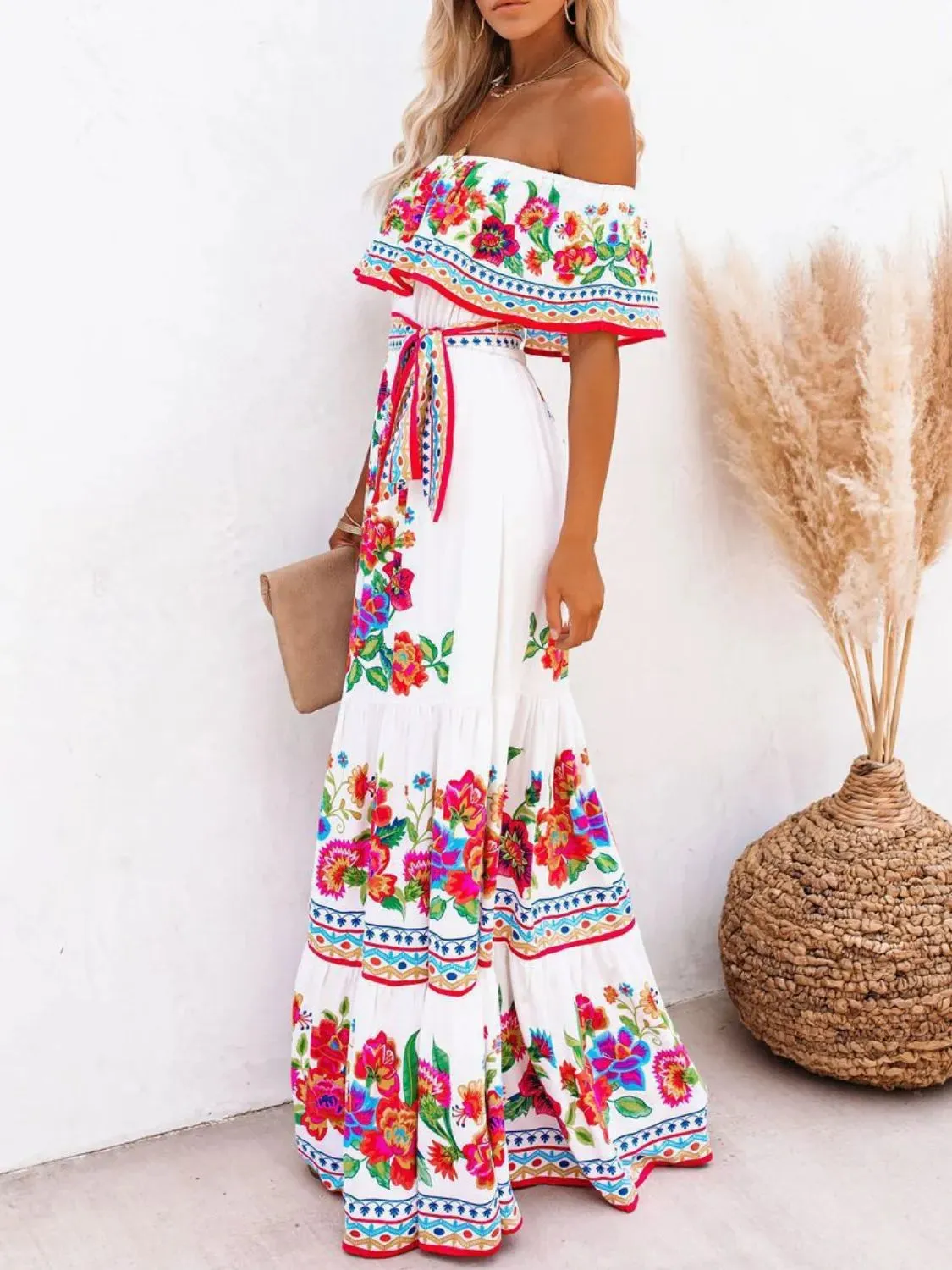 Floral Off Shoulder Ruffle Maxi Dress sold by Charming Charlie product image thumbnail 5