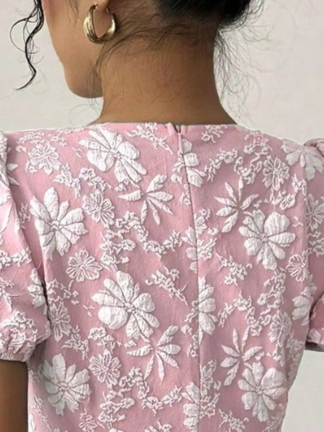 Ruffled Hem Flower Round Neck Short Sleeve Dress sold by Charming Charlie product image thumbnail 3