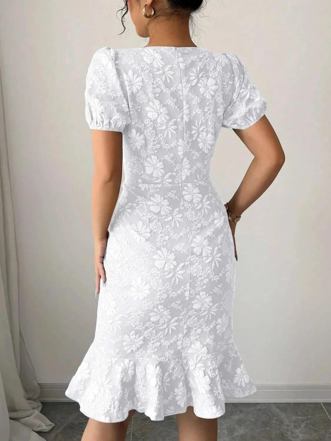 Ruffled Hem Flower Round Neck Short Sleeve Dress sold by Charming Charlie product image thumbnail 5