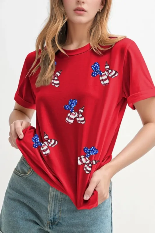 Sequin Stars and Stripes Balloon Puppy Graphic Crewneck Tee sold by Charming Charlie
