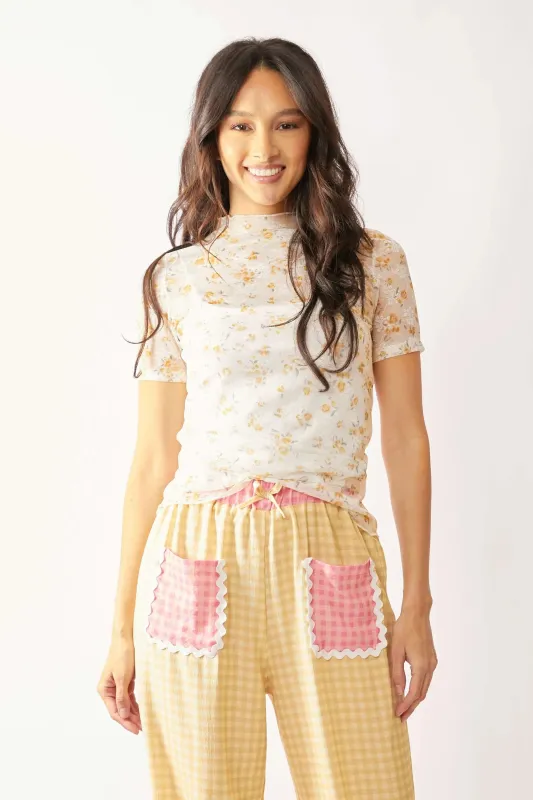 Davi & Dani Loose Turtle Neck Lace Mesh Lace Sheer Top sold by Charming Charlie