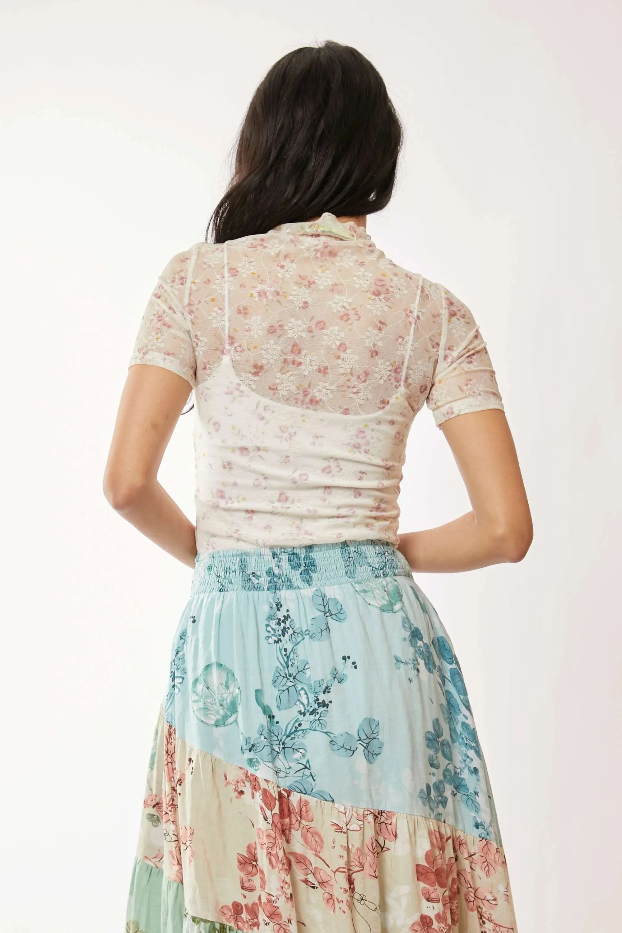 Davi & Dani Floral Mesh Mock Neck Short Sleeve Top sold by Charming Charlie product image thumbnail 4