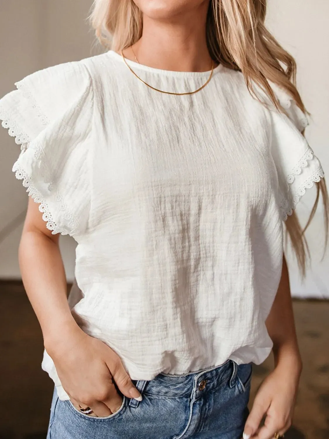 Crinkled Layered Ruffled Flutter Sleeve Blouse sold by Charming Charlie product image thumbnail 4