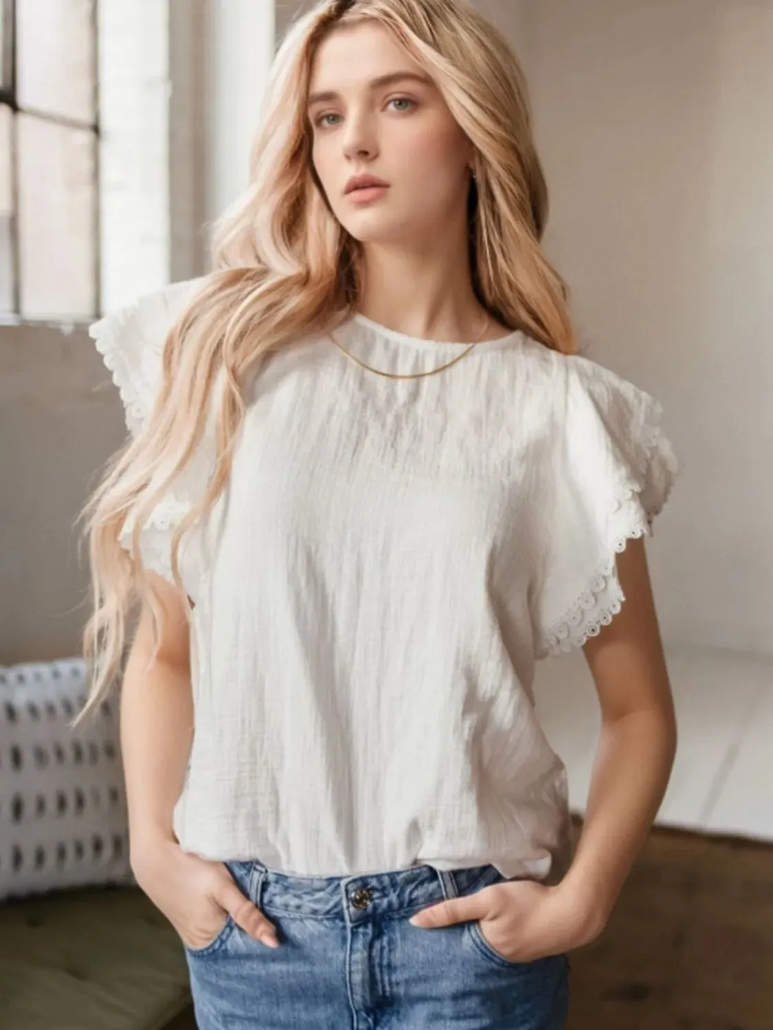 Crinkled Layered Ruffled Flutter Sleeve Blouse sold by Charming Charlie product image thumbnail 2