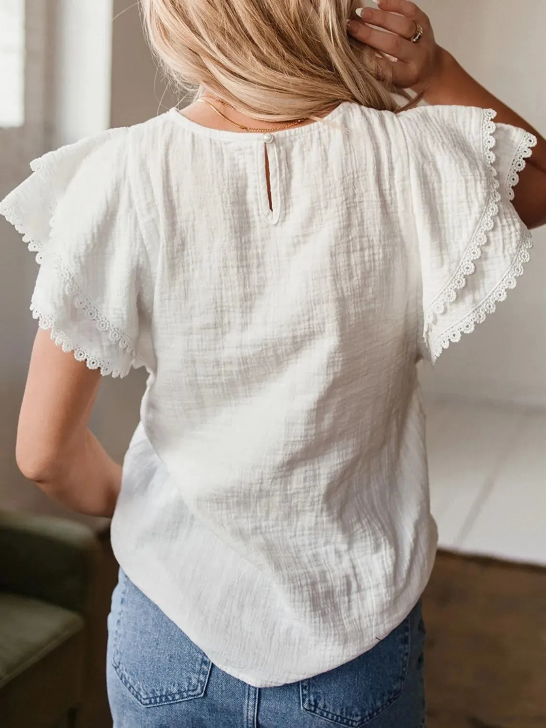 Crinkled Layered Ruffled Flutter Sleeve Blouse sold by Charming Charlie product image thumbnail 3