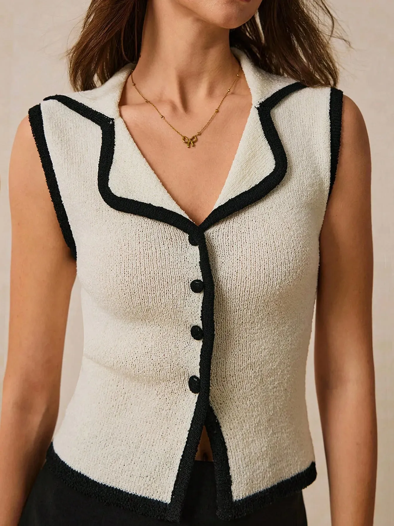 Contrast Trim Button Front Sweater Vest sold by Charming Charlie