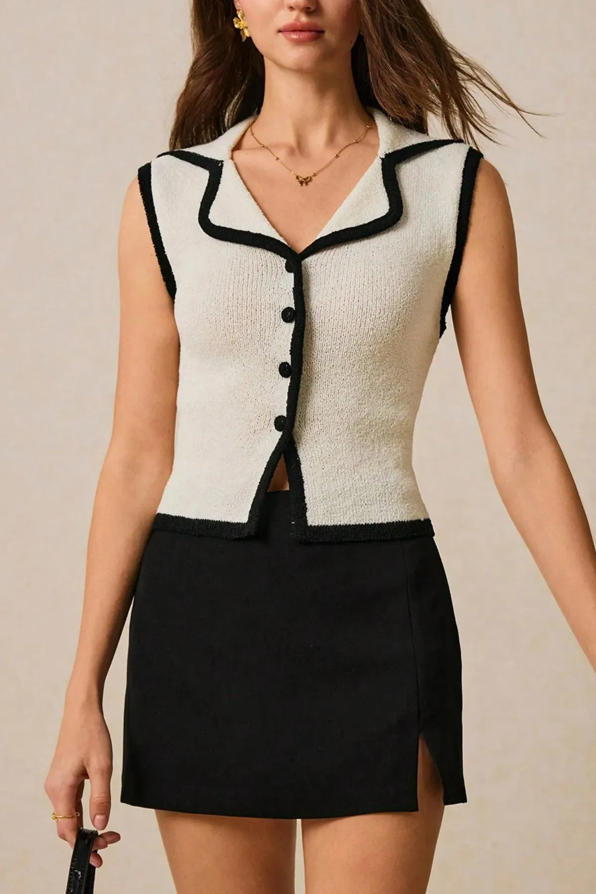 Contrast Trim Button Front Sweater Vest sold by Charming Charlie product image thumbnail 5