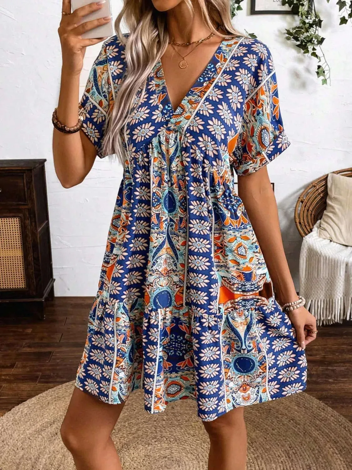 Printed V-Neck Short Sleeve Dress sold by Charming Charlie product image thumbnail 2