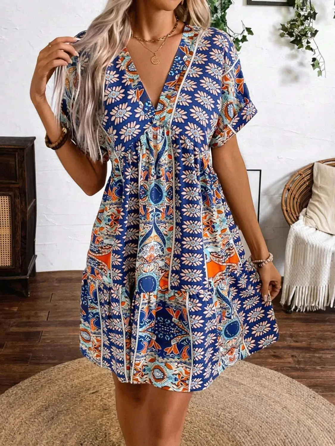 Printed V-Neck Short Sleeve Dress sold by Charming Charlie product image thumbnail 4