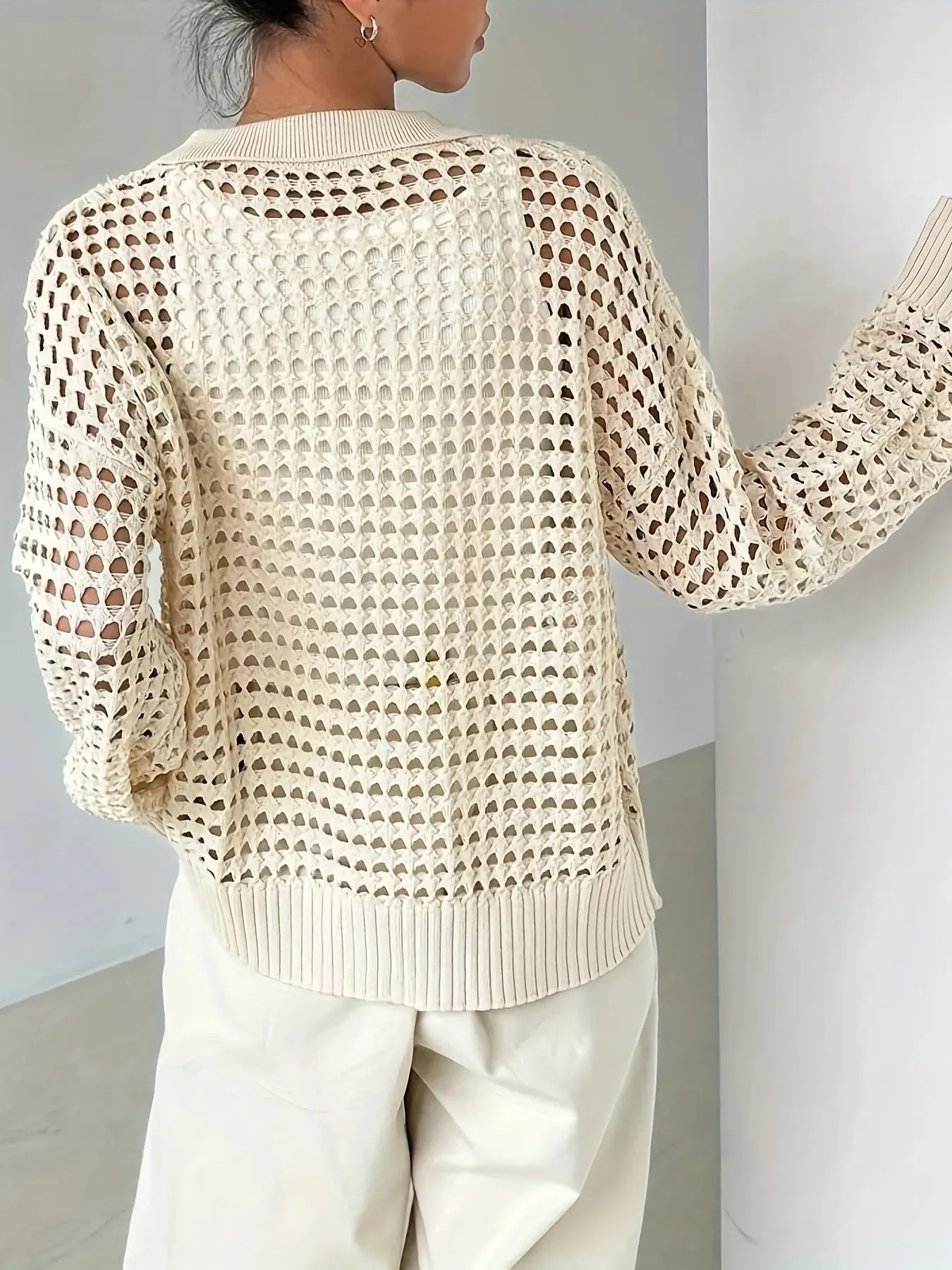 Hollow Out Knit Button Front Cardigan sold by Charming Charlie product image thumbnail 2