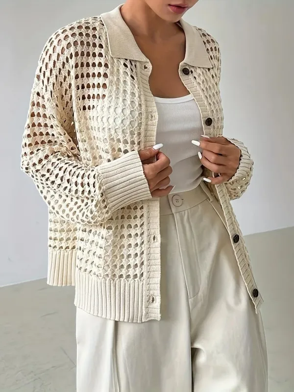 Hollow Out Knit Button Front Cardigan sold by Charming Charlie