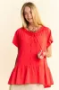 Davi & Dani Solid Lace Trim Neck Short Sleeve Peplum Top sold by Charming Charlie