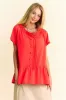 Davi & Dani Solid Lace Trim Neck Short Sleeve Peplum Top sold by Charming Charlie