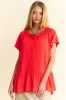 Davi & Dani Solid Lace Trim Neck Short Sleeve Peplum Top sold by Charming Charlie