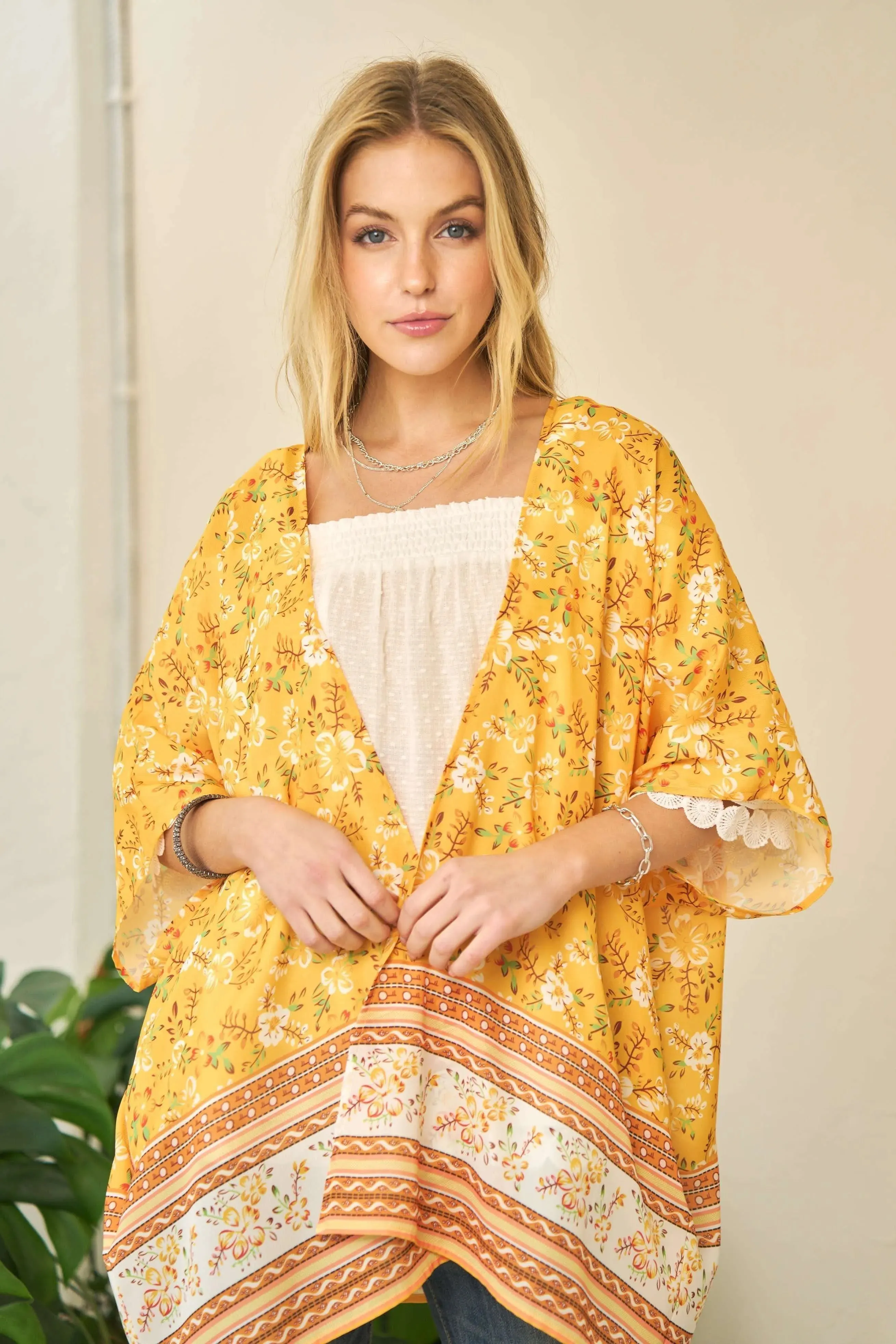 Davi & Dani Floral Printed Short Sleeve Loose Fit Kimono Cover Up sold by Charming Charlie product image thumbnail 3