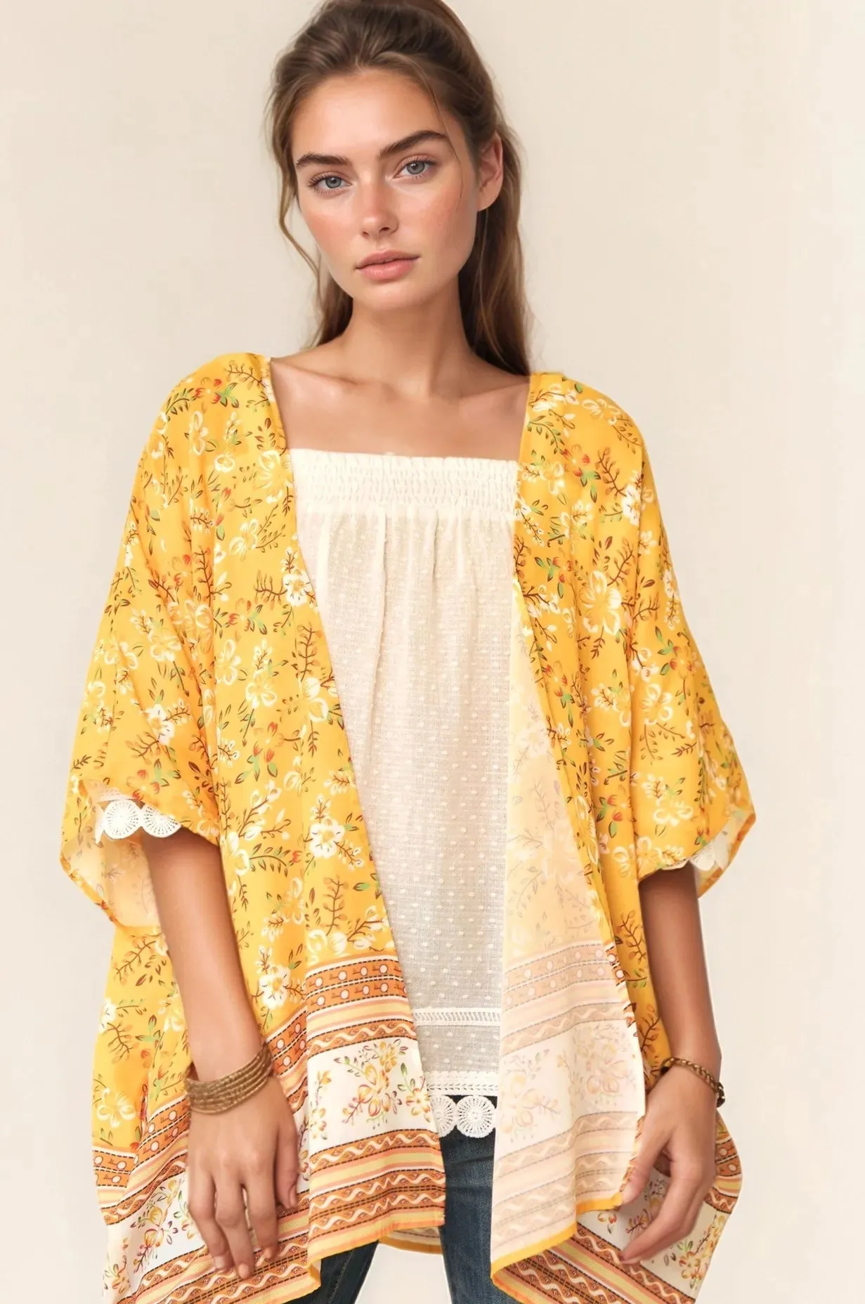 Davi & Dani Floral Printed Short Sleeve Loose Fit Kimono Cover Up sold by Charming Charlie