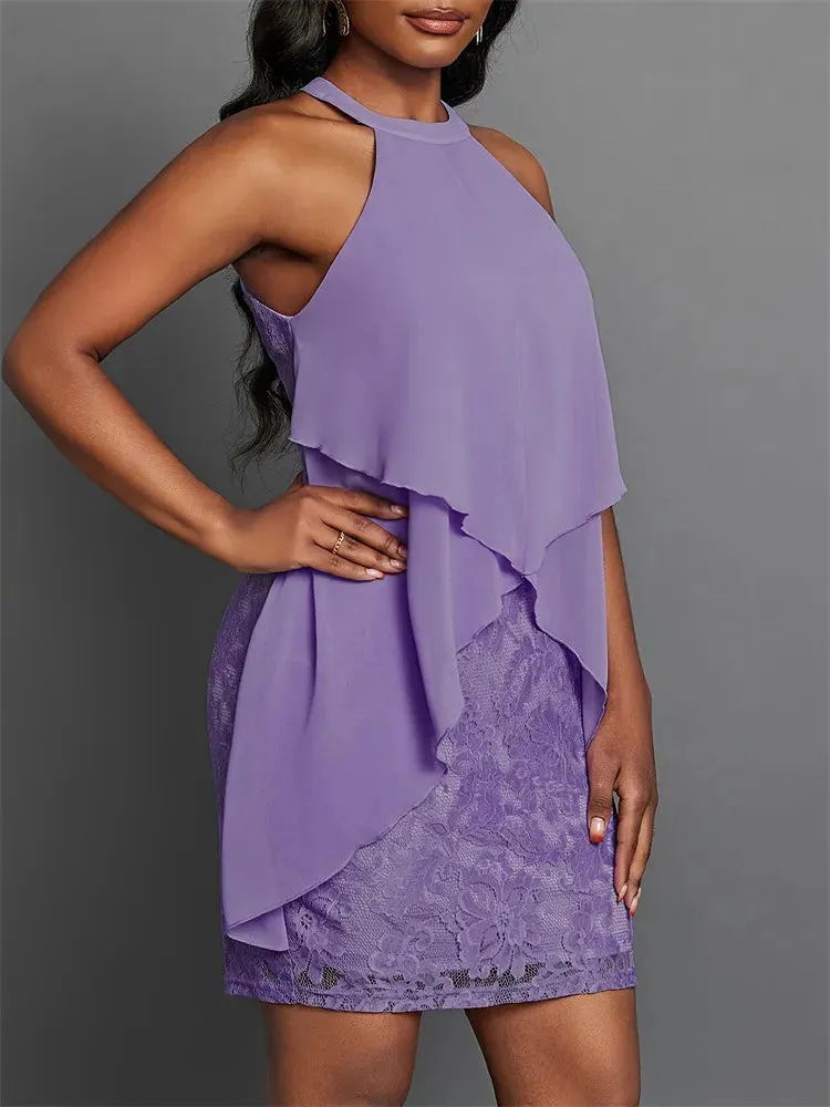 Halter Neck Layered Lace Mini Dress sold by Charming Charlie