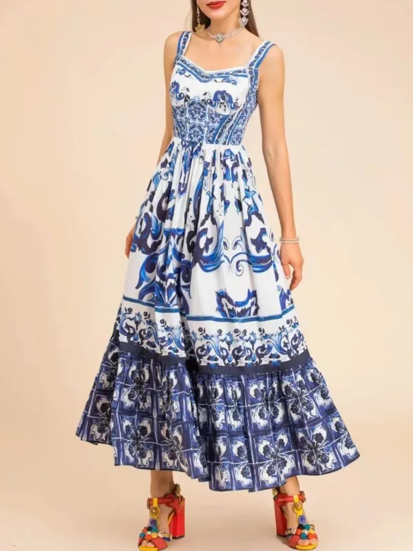 Smocked Printed Wide Strap Dress sold by Charming Charlie