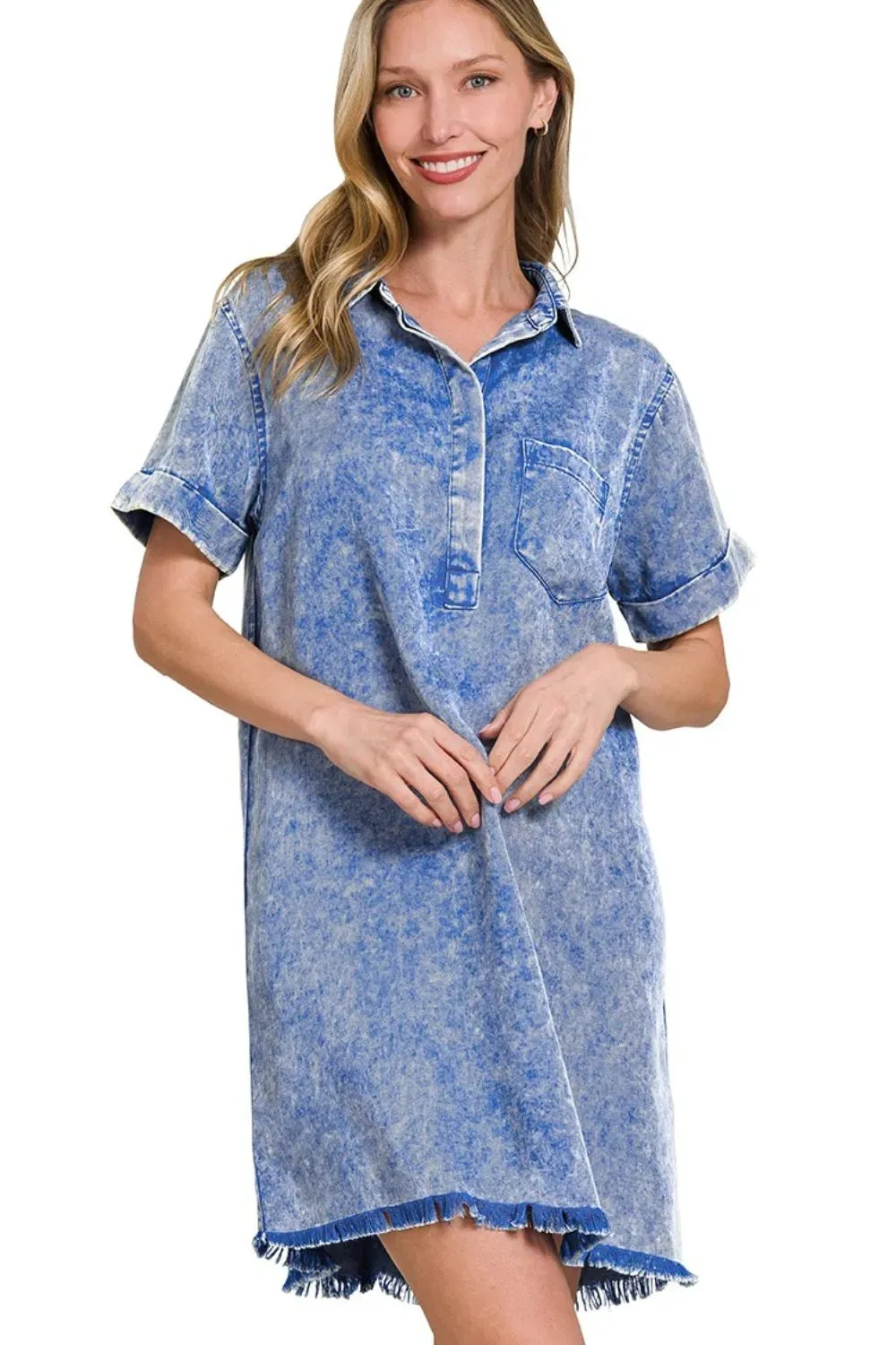 Zenana Tencel Mineral Washed Collared Shirts Dress sold by Charming Charlie product image thumbnail 2