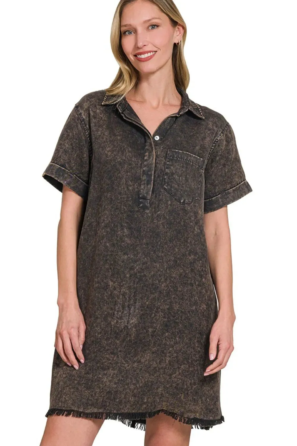 Zenana Tencel Mineral Washed Collared Shirts Dress sold by Charming Charlie product image thumbnail 2