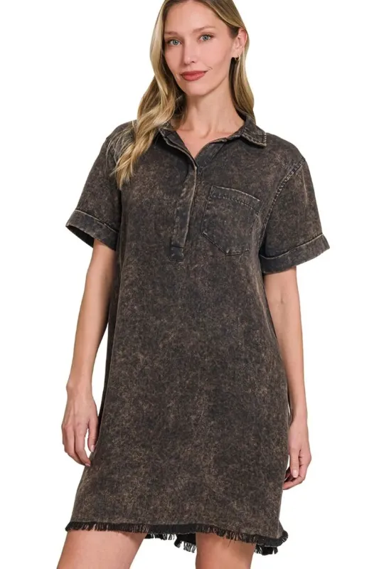 Zenana Tencel Mineral Washed Collared Shirts Dress sold by Charming Charlie