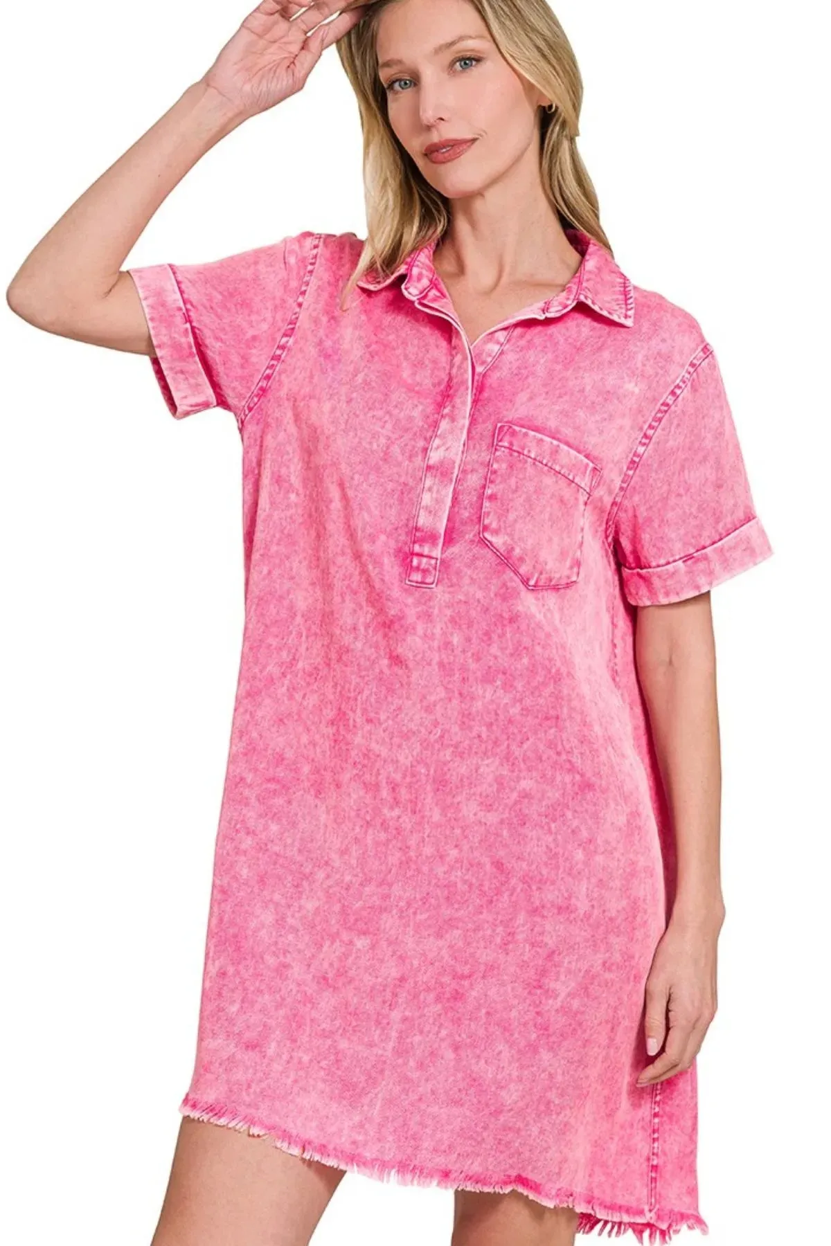 Zenana Tencel Mineral Washed Collared Shirts Dress sold by Charming Charlie product image thumbnail 2