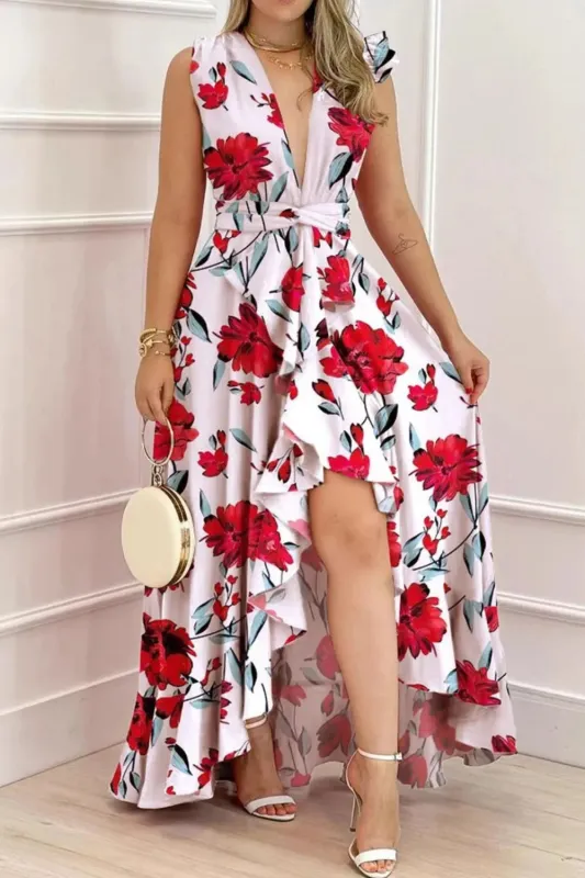 Ruffled Plunge Sleeveless Maxi Dress sold by Charming Charlie