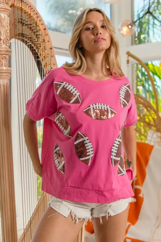 BiBi Game Day Sequins Patched Half Sleeves Top sold by Charming Charlie
