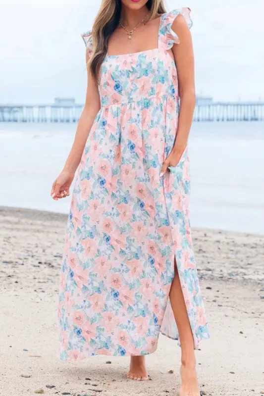 Floral Colorblock Flutter Straps Flowy Dress sold by Charming Charlie