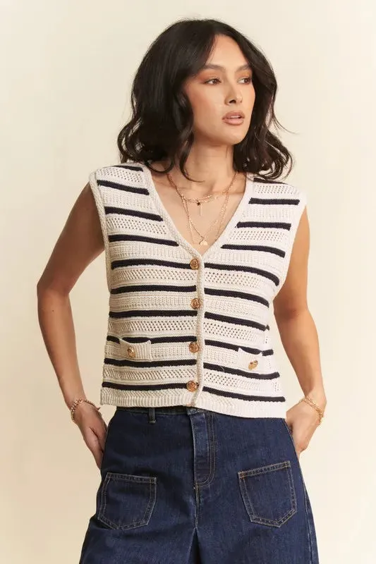 Davi & Dani Sleeveless Cropped Striped Sweater Knit Vest Top sold by Charming Charlie