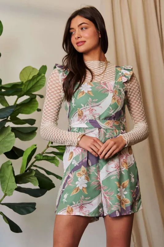 Davi & Dani Floral Square Neck Ruffled Sleeveless Mini Romper sold by Charming Charlie