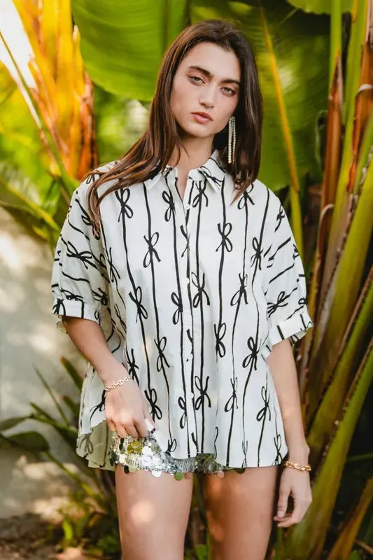 BiBi Bow Ribbon Woven Printed Button Down Shirt sold by Charming Charlie product image thumbnail 2