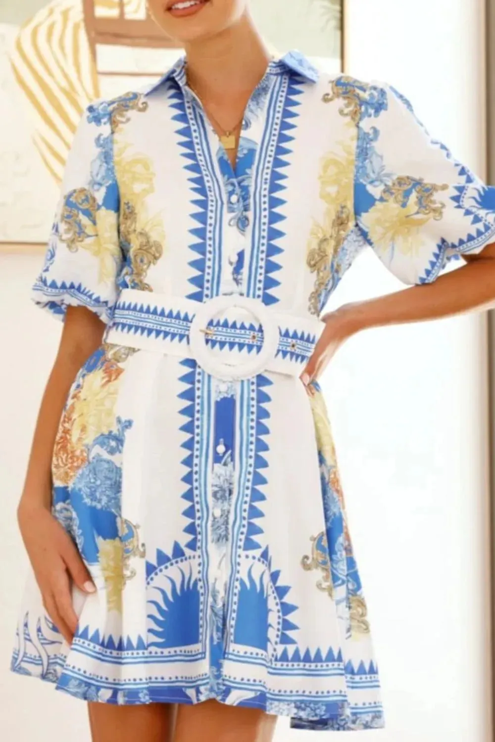 Printed Collared Neck Half Sleeve Dress sold by Charming Charlie