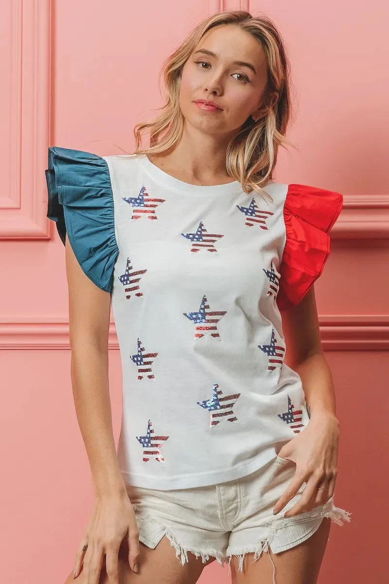 BiBi American Flag Sequin Stars Top sold by Charming Charlie