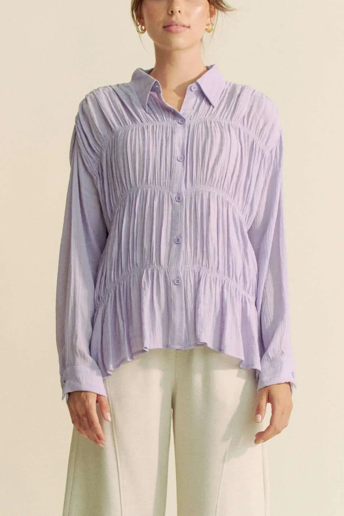 Davi & Dani Ruched All Over Button Front Shirt sold by Charming Charlie product image thumbnail 2