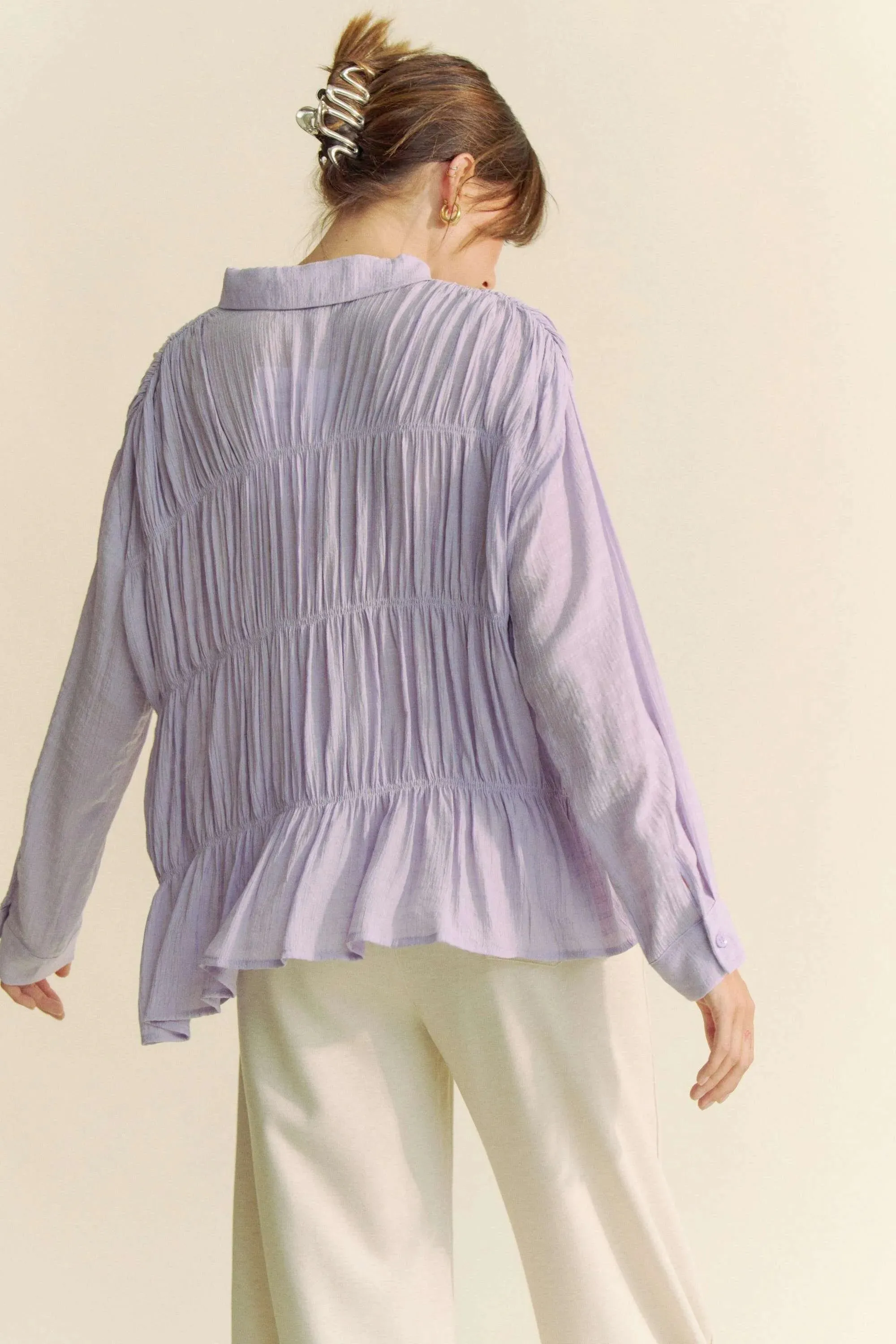 Davi & Dani Ruched All Over Button Front Shirt sold by Charming Charlie product image thumbnail 3