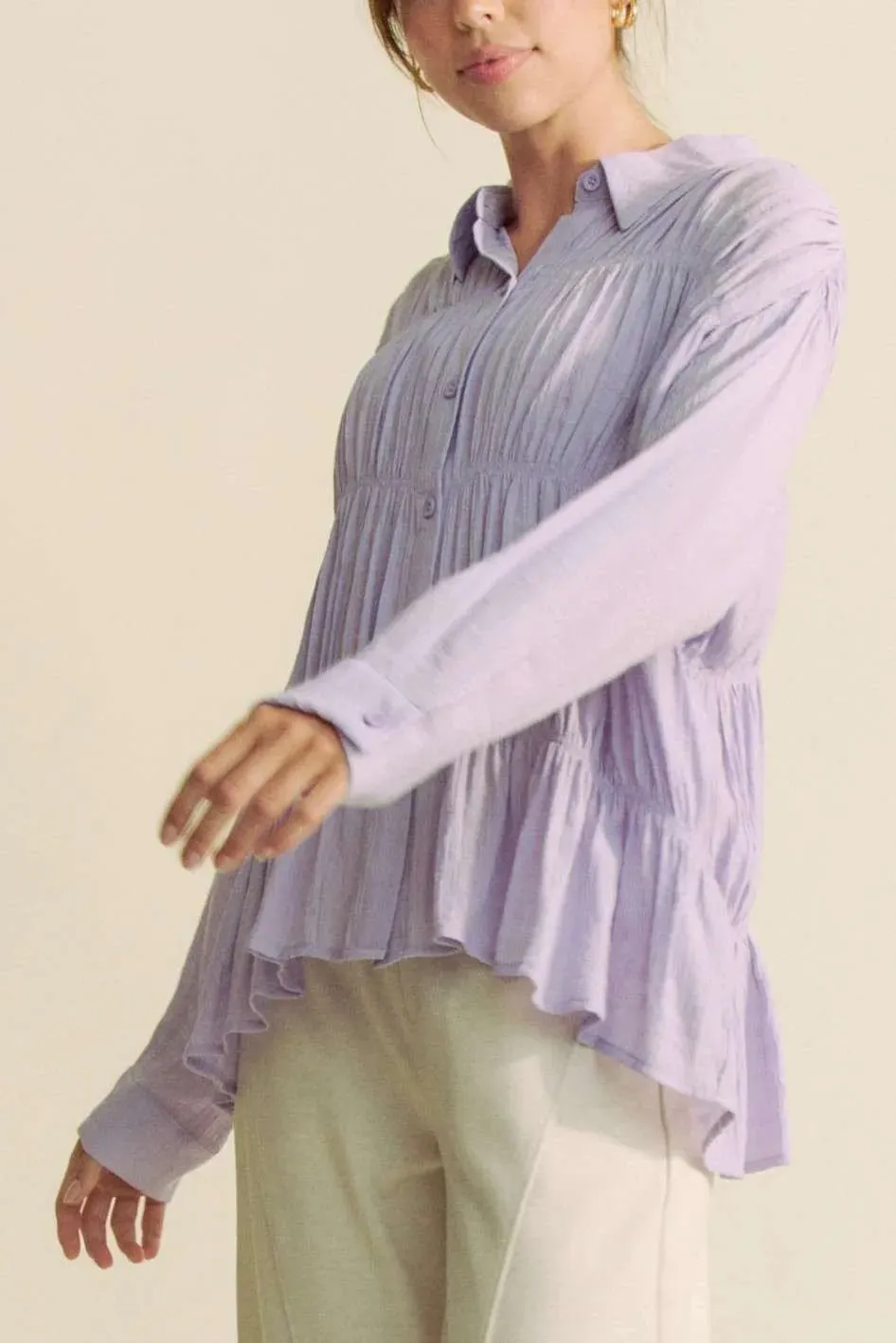 Davi & Dani Ruched All Over Button Front Shirt sold by Charming Charlie product image thumbnail 4