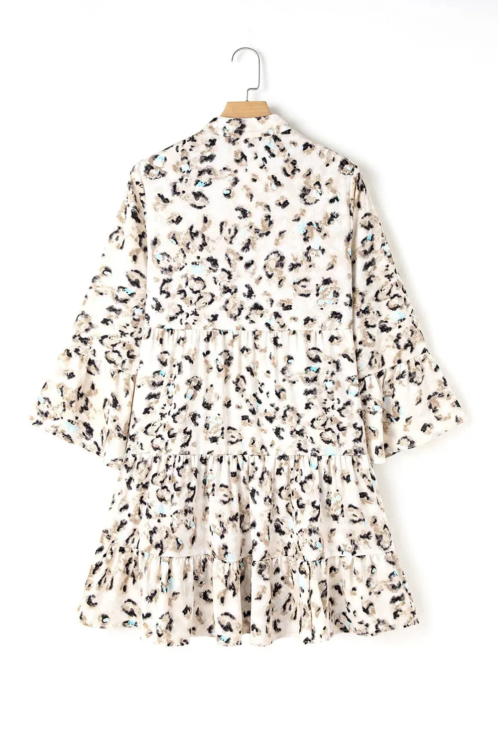 Leopard Print Buttoned Front 3/4 Sleeve Tiered Ruffled Hem Dress sold by Charming Charlie product image thumbnail 4