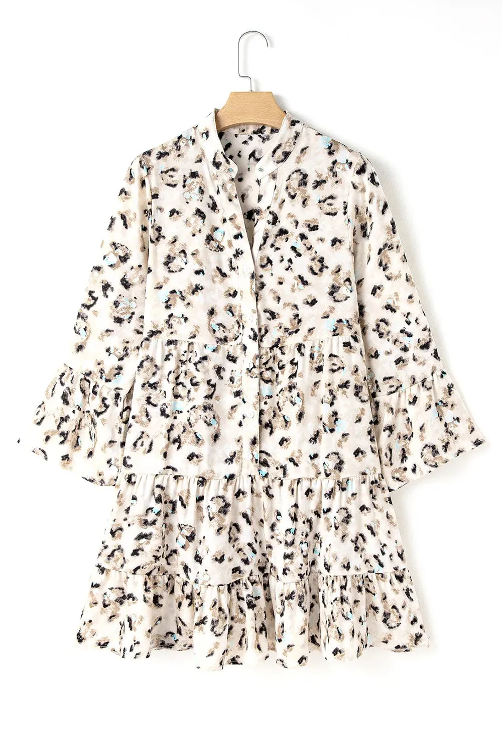Leopard Print Buttoned Front 3/4 Sleeve Tiered Ruffled Hem Dress sold by Charming Charlie product image thumbnail 3